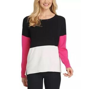 DKNY WOMENS COLORBLOCK RIBBED TRIM CREWNECK SWEATER XS
